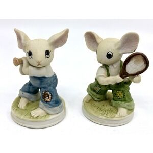 Vtg Mice Porcelain Lot Of 2 Playing Golf & Baseball Taiwan Mouse Collection
